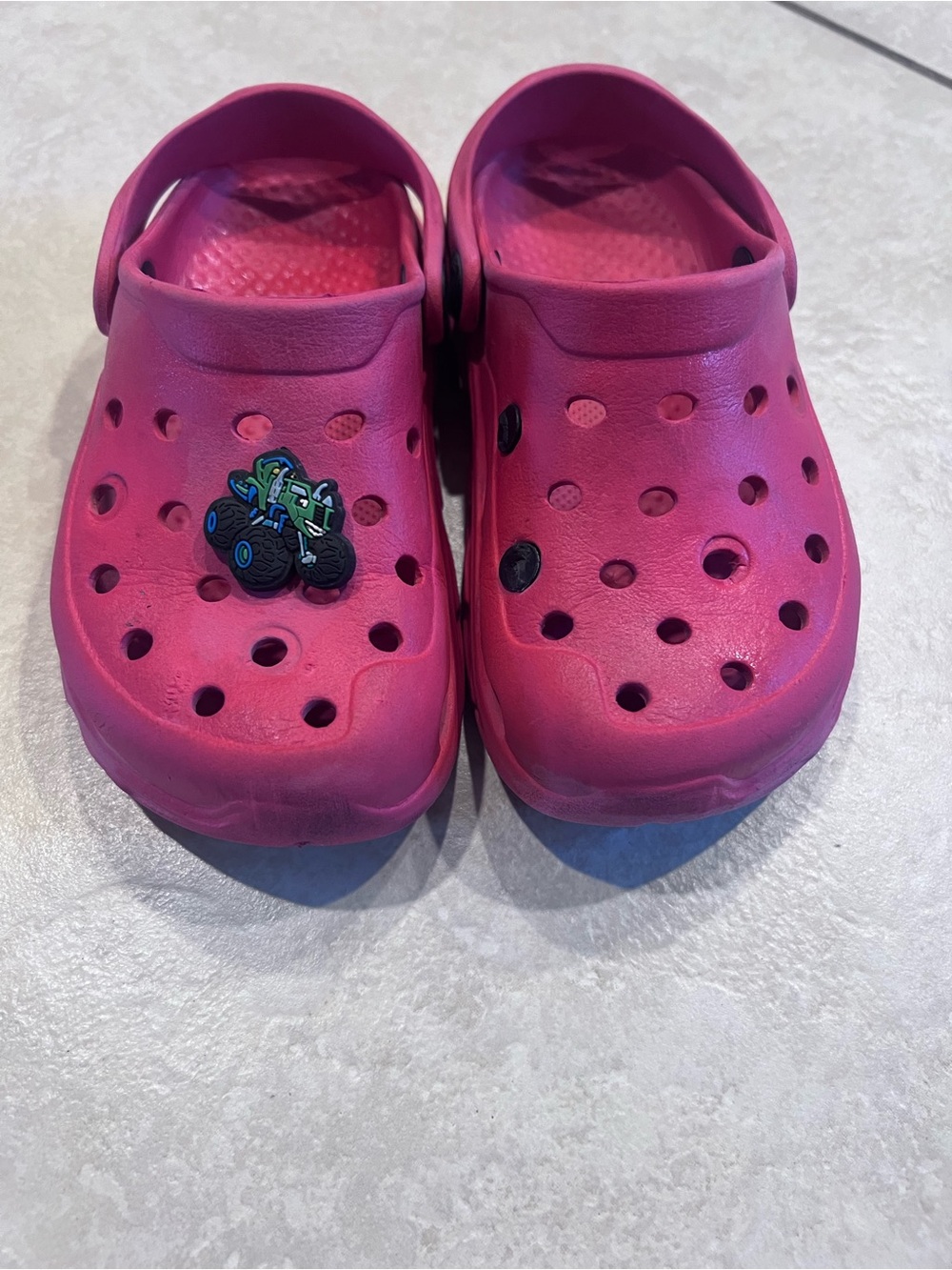 Source Unknown Bright Pink / red Kids Water Clogs with Monster Truck Charm